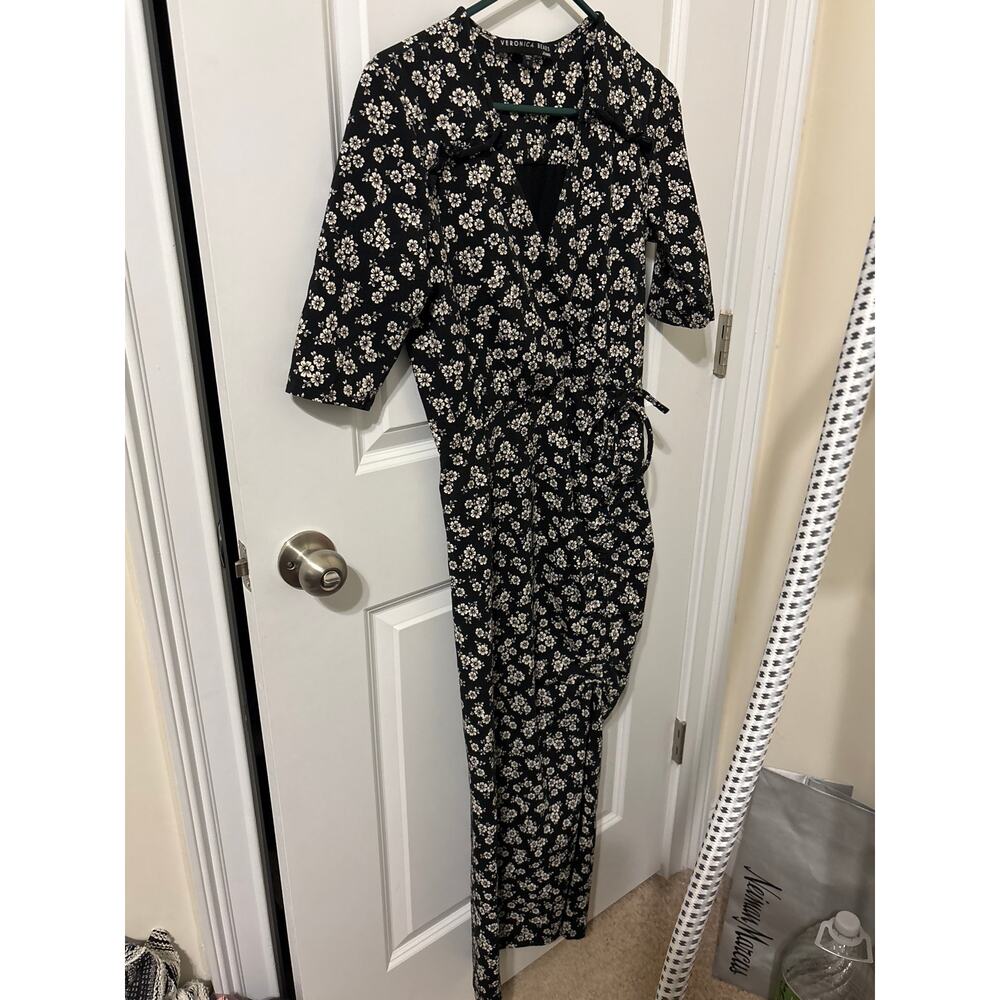 Veronica Beard Jeans Mariposa dress EUC black cream floral sz s faux wrap